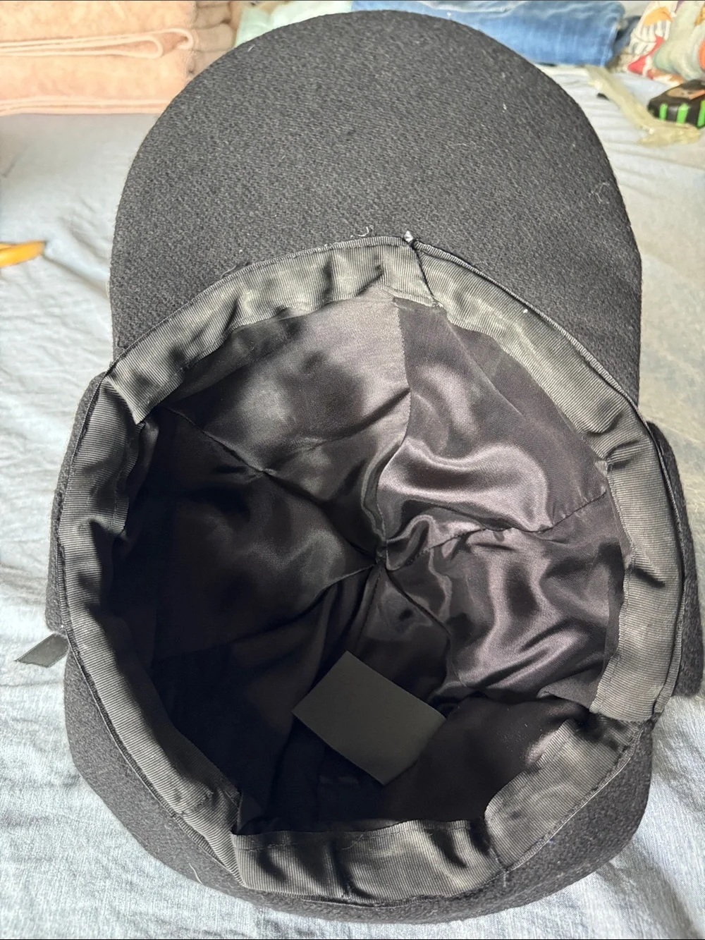 Men's Black Wool Earflap Cap with Visor